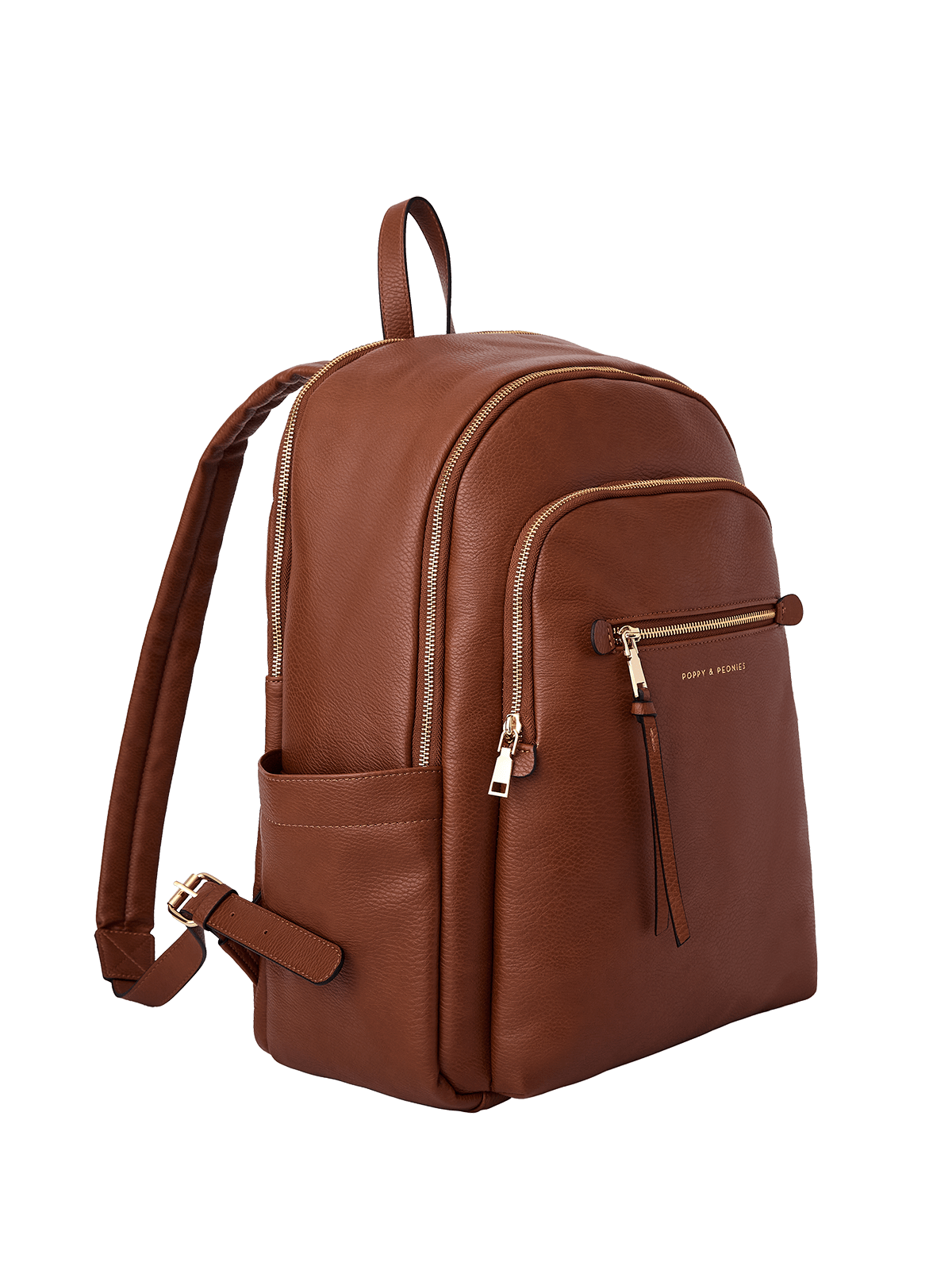 Brown vegan leather backpack on a transparent background