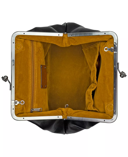 Kiss-lock Closure Adorned Leather Bag