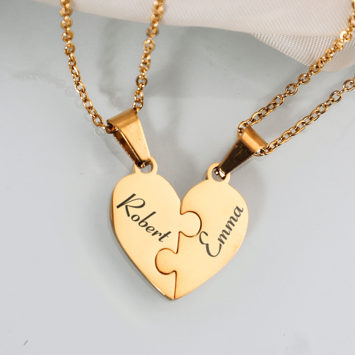 Friendship Puzzle Hearts - Personalized Heart Puzzle Name Necklace - Gift For Friend