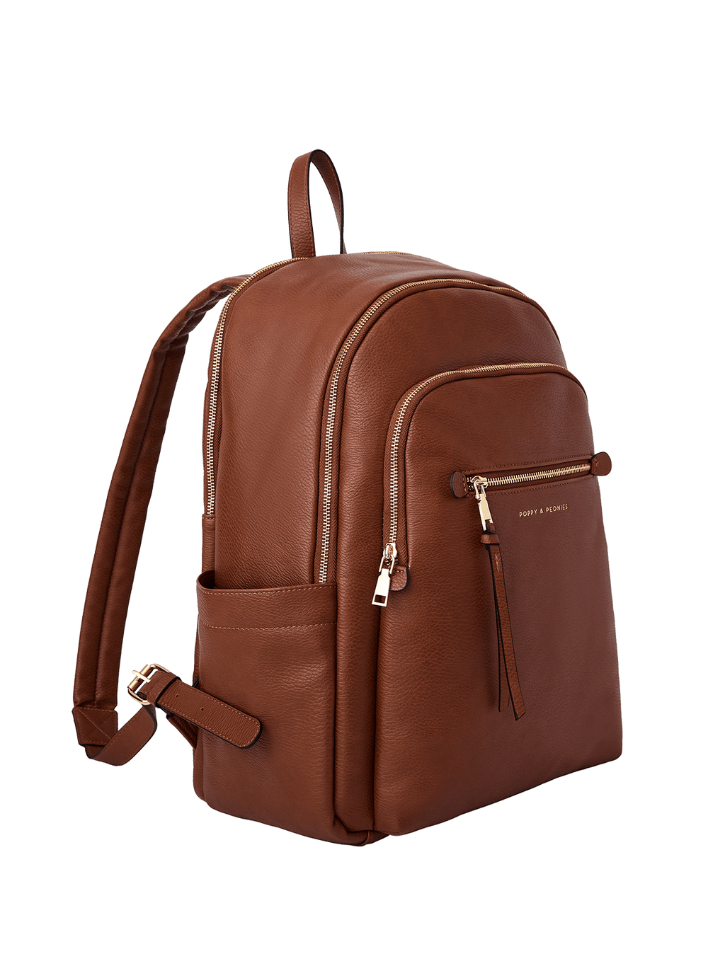Brown vegan leather backpack on a transparent background