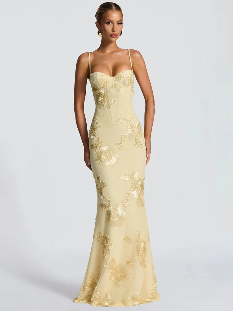 Luna Floral Lace Backless Maxi Dress