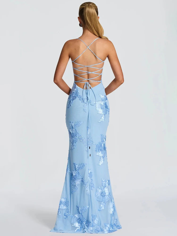 Luna Floral Lace Backless Maxi Dress