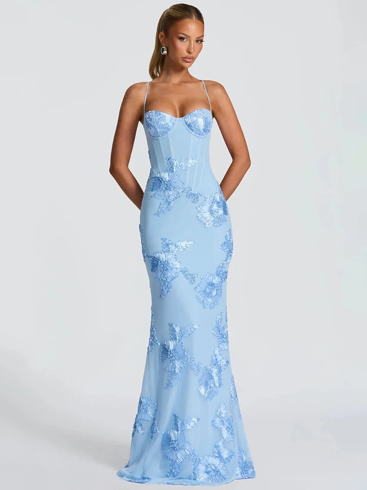 Luna Floral Lace Backless Maxi Dress