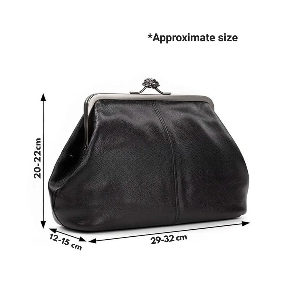 Kiss-lock Closure Adorned Leather Bag